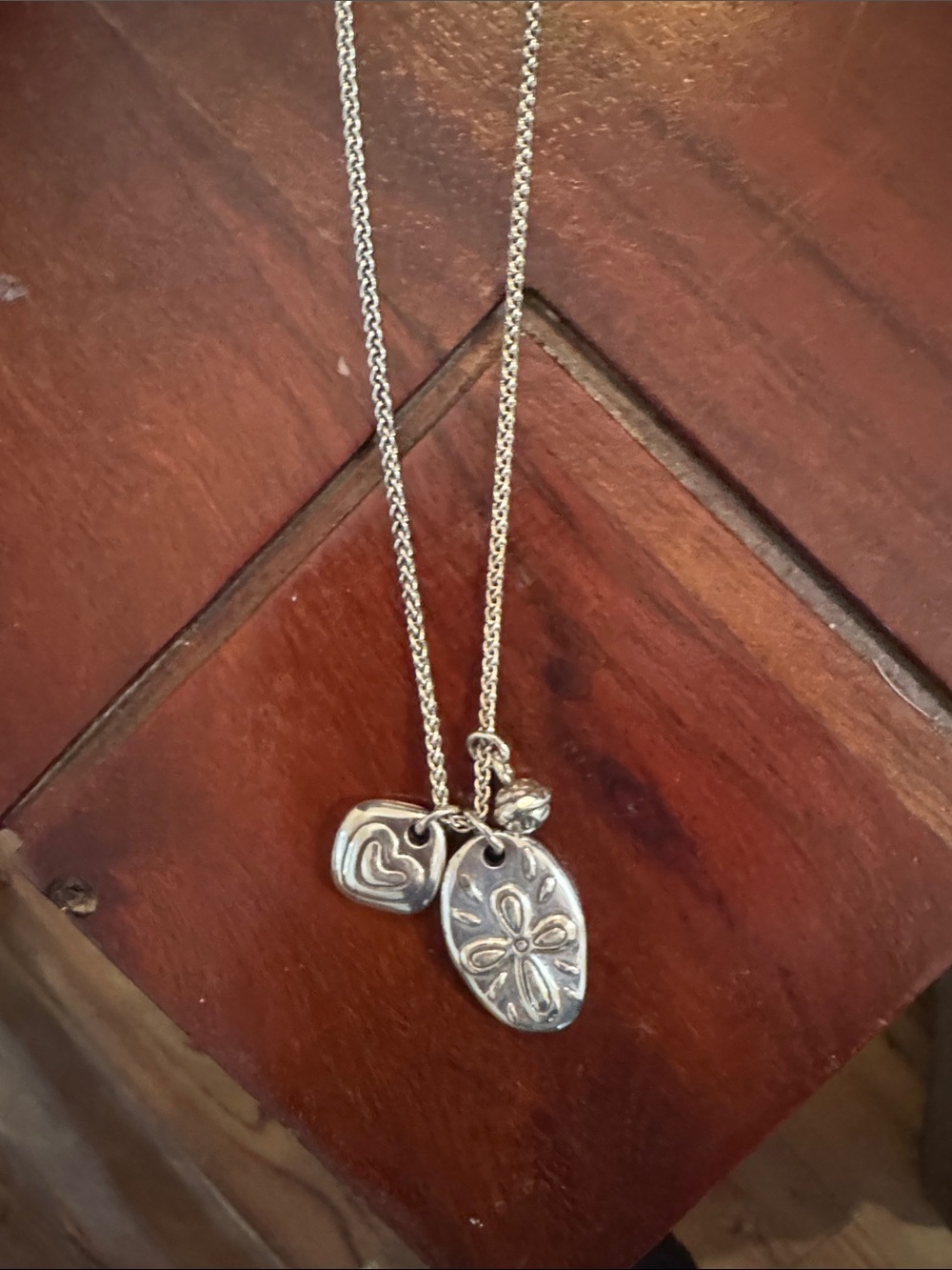 Brighton Silver Floral Oval & Heart Charm Necklace